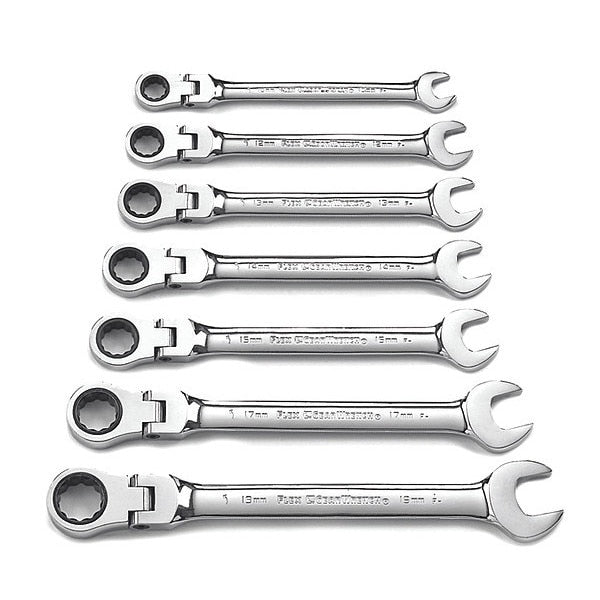 7 Pc. 12 Point Flex Head Ratcheting Combination Metric Wrench Set