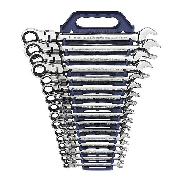 16 Pc. 12 Point Flex Head Ratcheting Combination Metric Wrench Set
