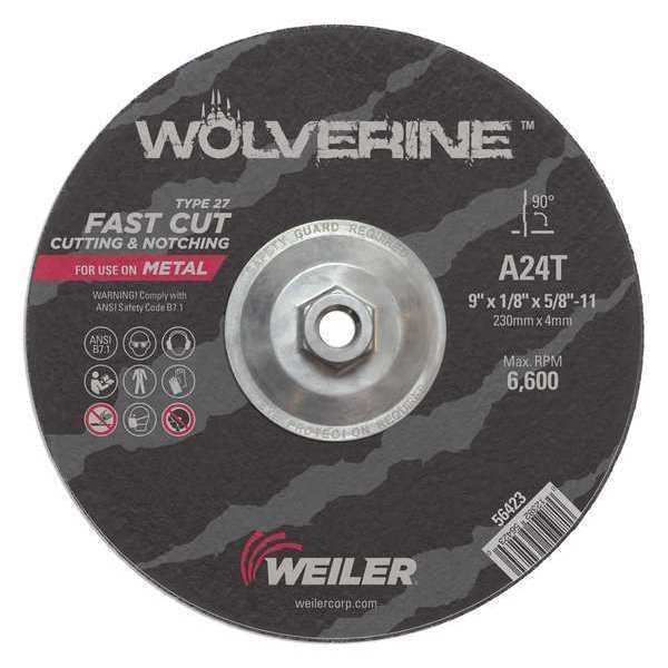 Cutting Wheel, Type 27, 0.125 in Thick, Aluminum Oxide