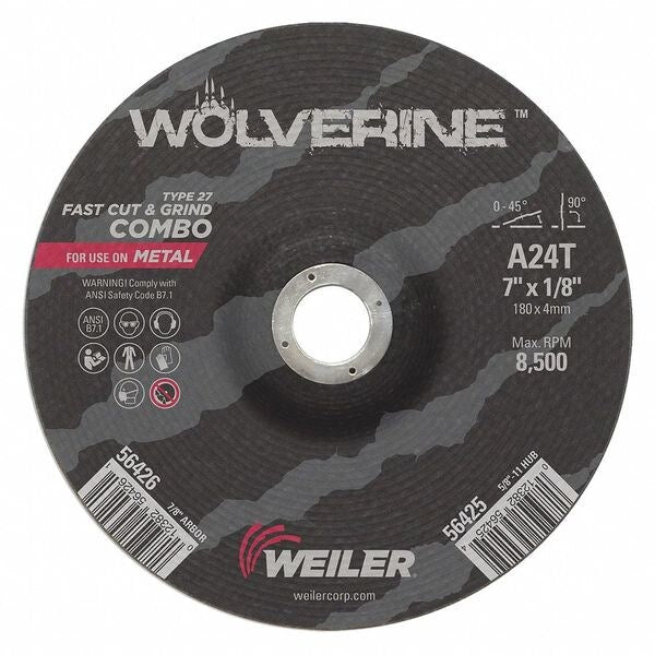 Cutting Wheel, Type 27, 0.125 in Thick, Aluminum Oxide