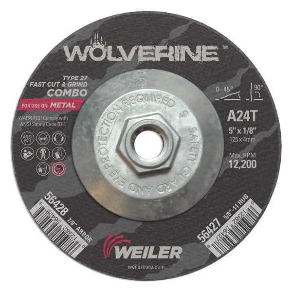 Cutting Wheel, Type 27, 0.125 in Thick, Aluminum Oxide