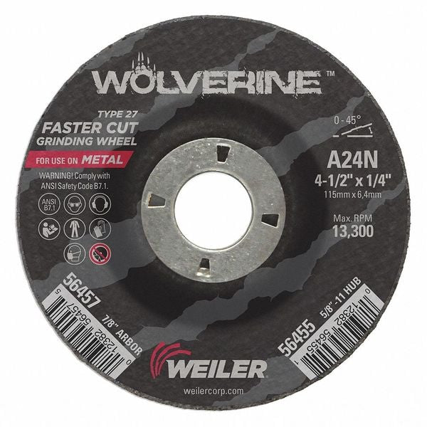 Grinding Wheel, Type 27, 0.25 in Thick, Aluminum Oxide
