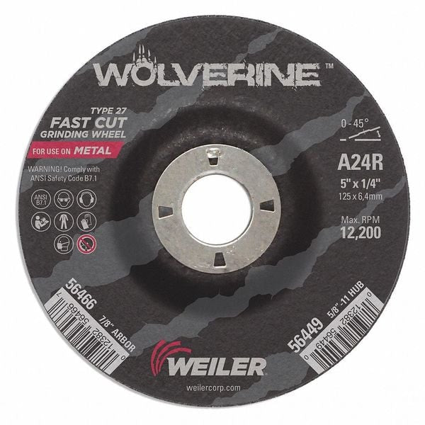 Grinding Wheel, Type 27, 0.25 in Thick, Aluminum Oxide