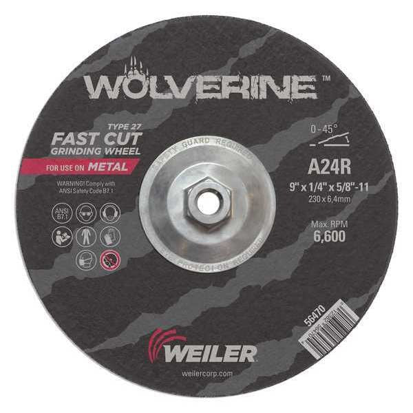 Grinding Wheel, Type 27, 0.25 in Thick, Aluminum Oxide