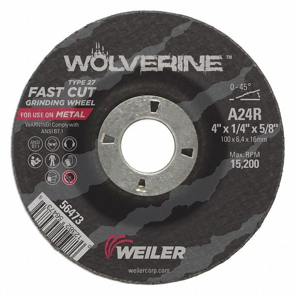 Grinding Wheel, Type 27, 0.25 in Thick, Aluminum Oxide