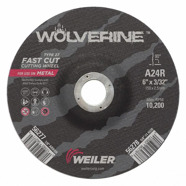 Cutting Wheel, Type 27, 0.0938 in Thick, Aluminum Oxide