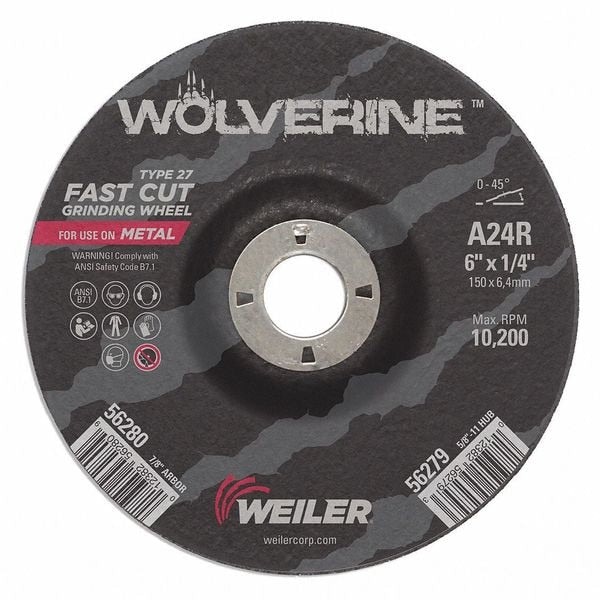 Grinding Wheel, Type 27, 0.25 in Thick, Aluminum Oxide