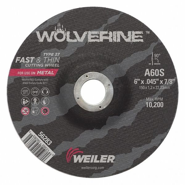 Cutting Wheel, Type 27, 0.045 in Thick, Aluminum Oxide