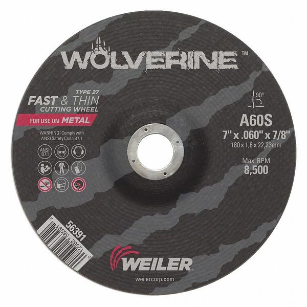Cutting Wheel, Type 27, 0.06 in Thick, Aluminum Oxide