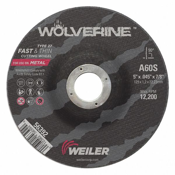 Cutting Wheel, Type 27, 0.045 in Thick, Aluminum Oxide