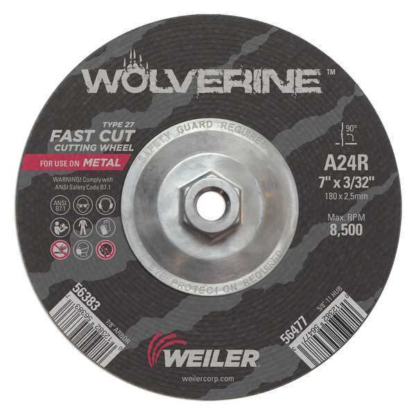 Cutting Wheel, Type 27, 0.0938 in Thick, Aluminum Oxide