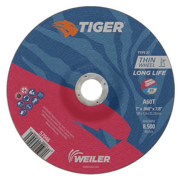 Cutting Wheel, Type 27, 0.06 in Thick, Aluminum Oxide