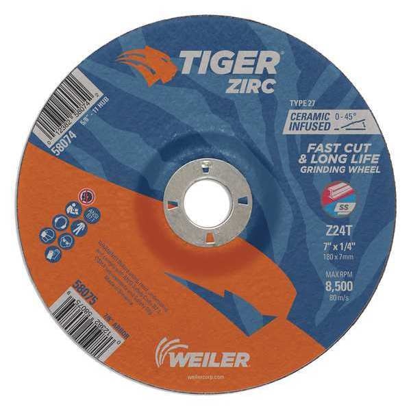 Grinding Wheel, Type 27, 0.25 in Thick, Zirconia Alumina