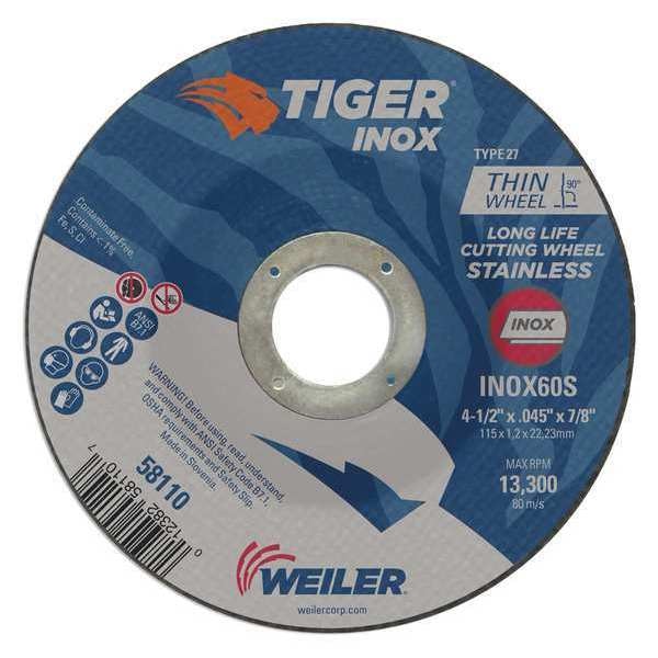 Cutting Wheel, Type 27, 0.045 in Thick, Aluminum Oxide