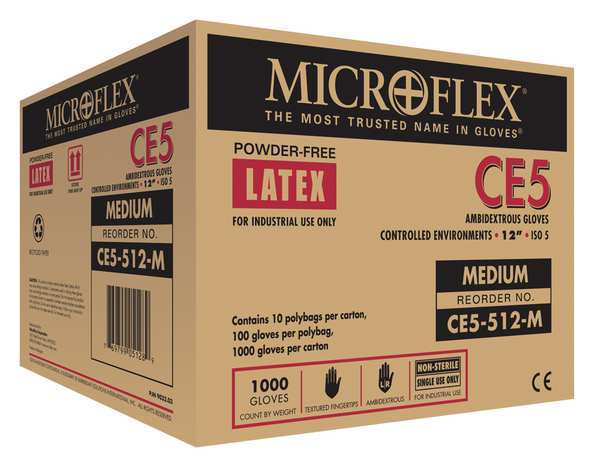 Cleanroom Gloves, Latex, XL, PK1000