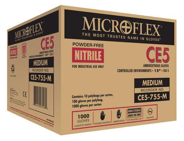 Cleanroom Gloves, Nitrile, XL, PK1000