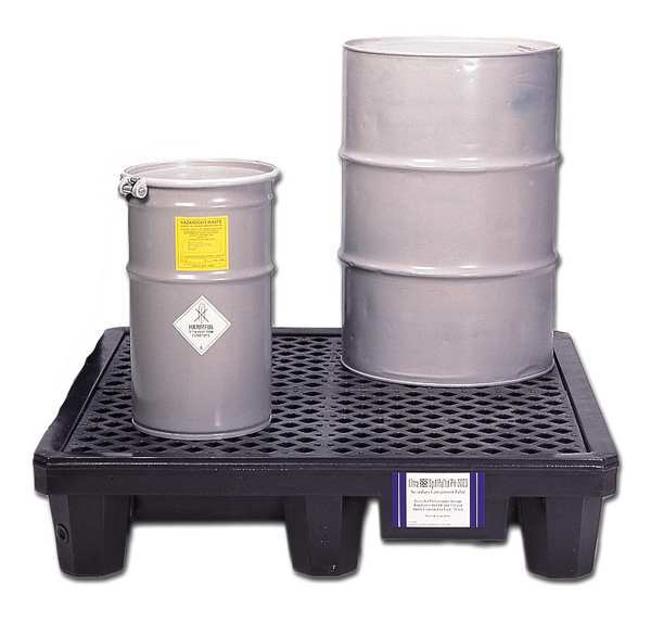 Ultra Spill Pallet(R), Economy Model, 66 gal Spill Capacity, 4 Drum, 3000 lb, Polyethylene