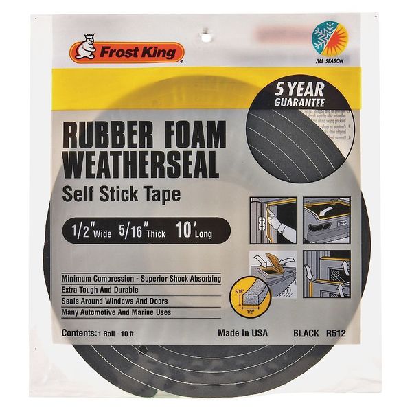 Spnge Rubber Foam Tape, 1/2Inx10 ft, 8 mil