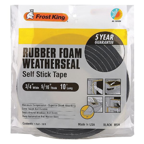 Spnge Rubber Foam Tape, 3/4Inx10 ft, 8 mil, Insert Color: Black