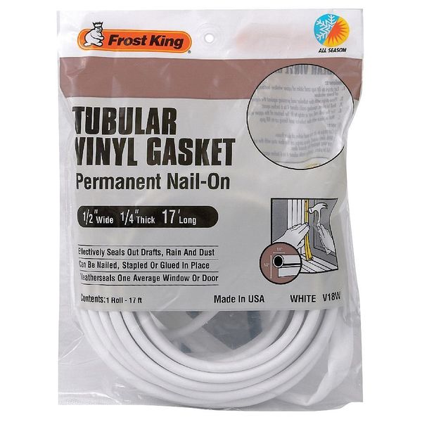 Weatherstrip, 17 ft, White, Hardware: Included
