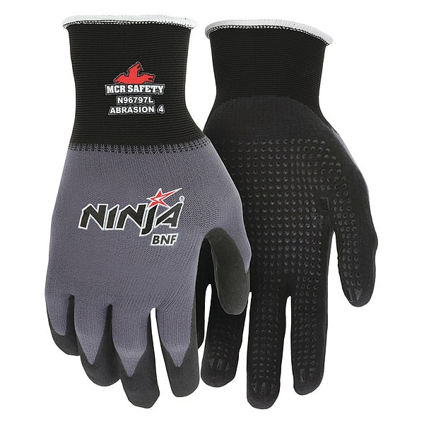 Foam Nitrile Coated Gloves, Palm Coverage, Black/Gray, XS, PR