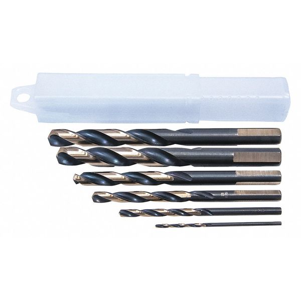 6PC 135Â° Heavy-Duty Mechanics Length Drill Set Cle-Line 1875R Black & Gold HSS 1/16-3/8
