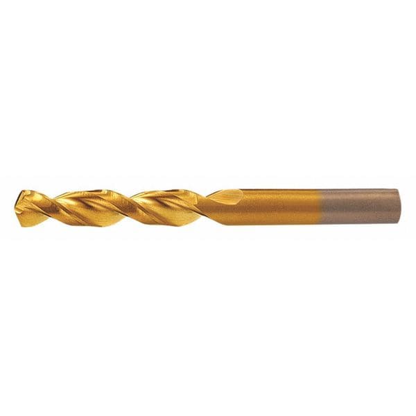 Screw Machine Drill Bit, #8 Size, 135  Degrees Point Angle, Cobalt, TiN Finish, Straight Shank