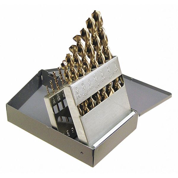 15PC Q-Cobaltâ¢ Wide Land Parabolic Jobber Dril Set Cleveland 2075 Straw HSS-CO RHS/RHC 1/16-1/2x1/32