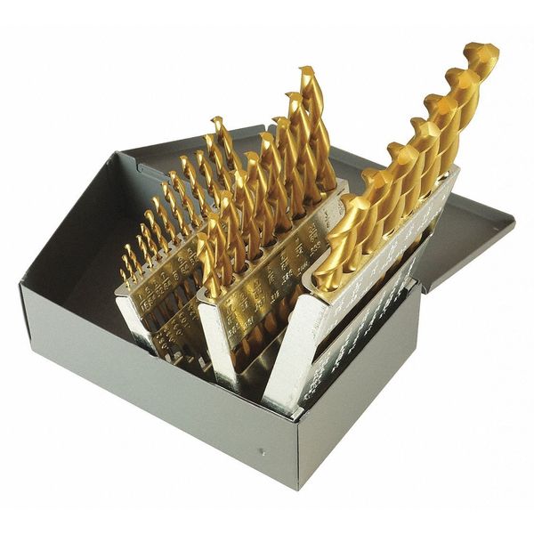 29PC 135Â° Deep Hole Parabolic Jobber Length Drill Set Chicago-Latrobe 150DH-TN TiN HSS 1/16-1/2x1/64