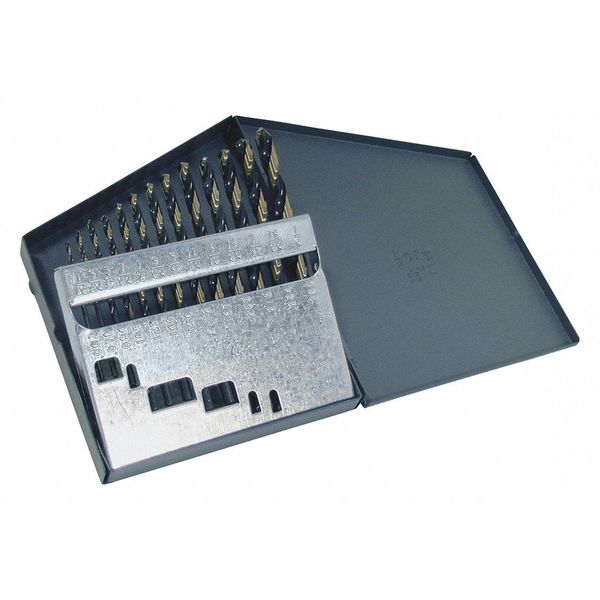 13PC 135Â° Heavy-Duty Jobber Drill Set Cle-Line 1878 Black & Gold HSS RHS/RHC 1/16-1/4x1/64