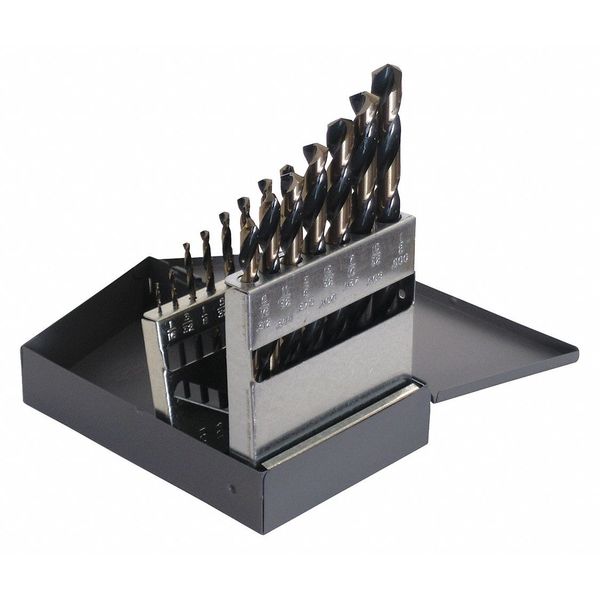 15PC 135Â° Heavy-Duty Jobber Dril Set Cle-Line 1878 Black & Gold HSS RHS/RHC 1/16-1/2x1/32