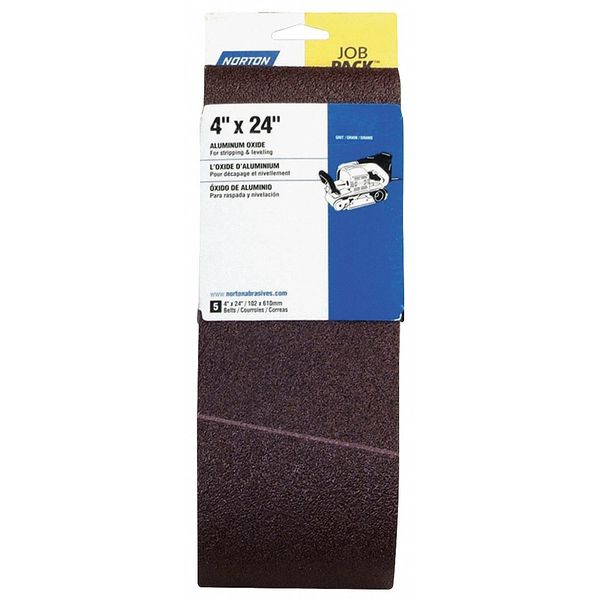 Sanding Belt, Coated, 4 in W, 24 in L, 80 Grit, Medium, Aluminum Oxide, R255, Brown