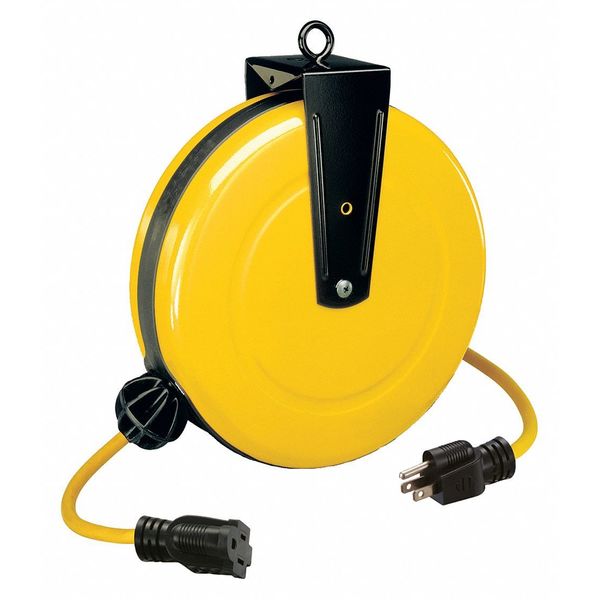 Extension Cord Reel, 14 AWG, 30 ft, 13 A, SJTW, 125V AC, NEMA 5-15, Single Connector, Yellow