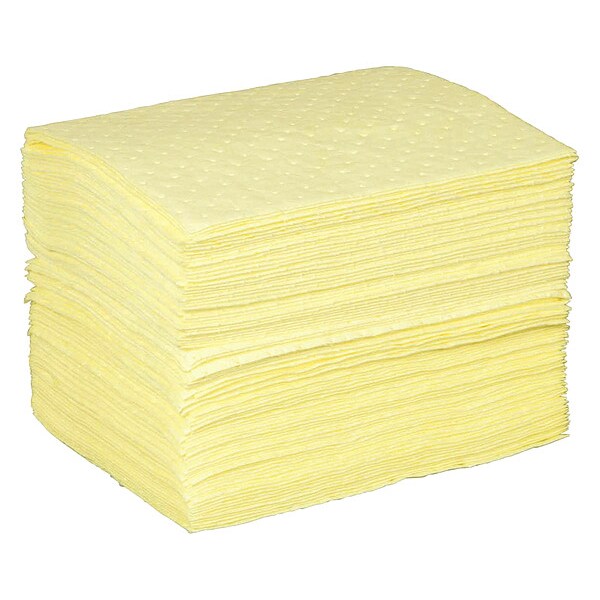 Sorbents, 26 gal/pk, 33 oz/pad, Harsh Chemicals Absorbed, Yellow, Polypropylene, 100 PK