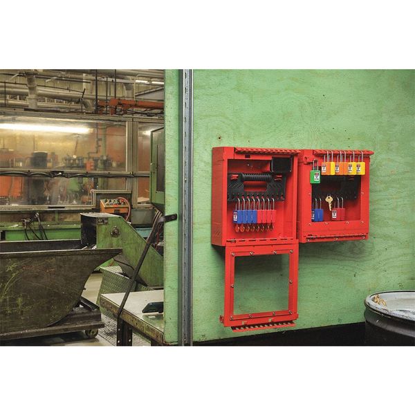 Group Lockout Box, Hinged, Red, Steel