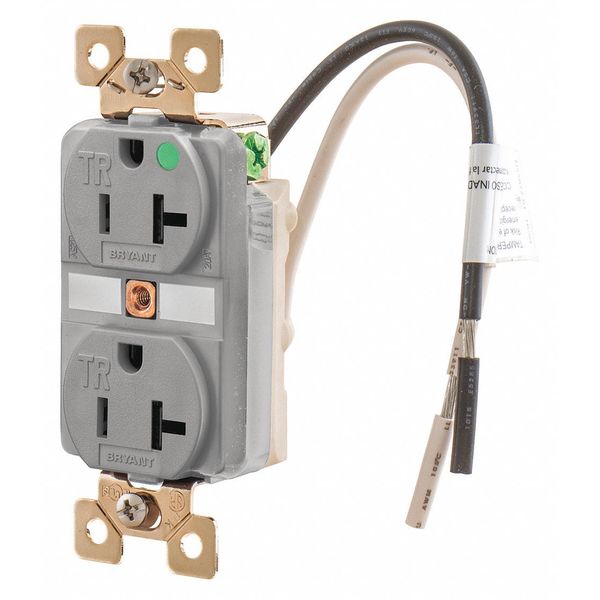 Receptacle, 20 A Amps, 125V AC, Flush Mount, Standard Duplex Outlet, 5-20R, Gray