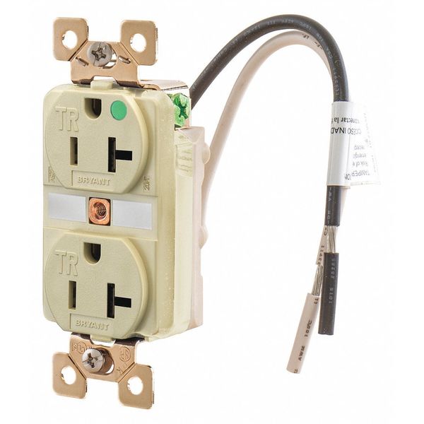 Receptacle, 20 A Amps, 125V AC, Flush Mount, Standard Duplex Outlet, 5-20R, Ivory