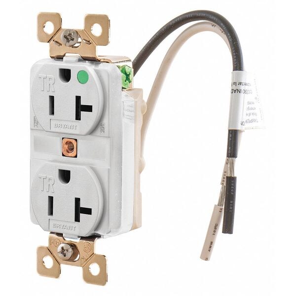 Receptacle, 20 A Amps, 125V AC, Flush Mount, Standard Duplex Outlet, 5-20R, White