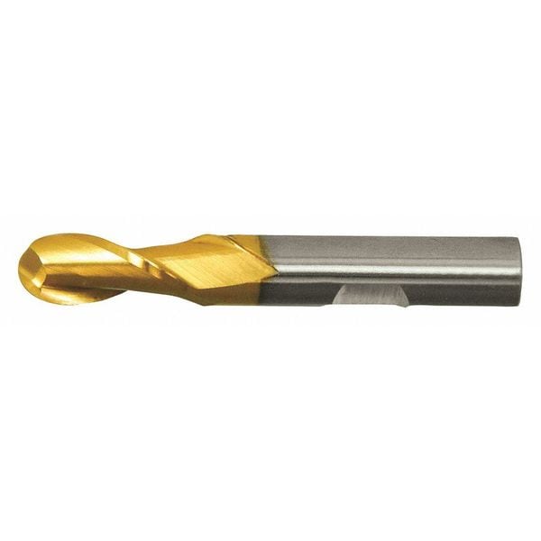 2-Flute HSS Ball Nose Single End Mill Cleveland HG-2B-TN TiN 3/16x3/8x1/2x2-3/8