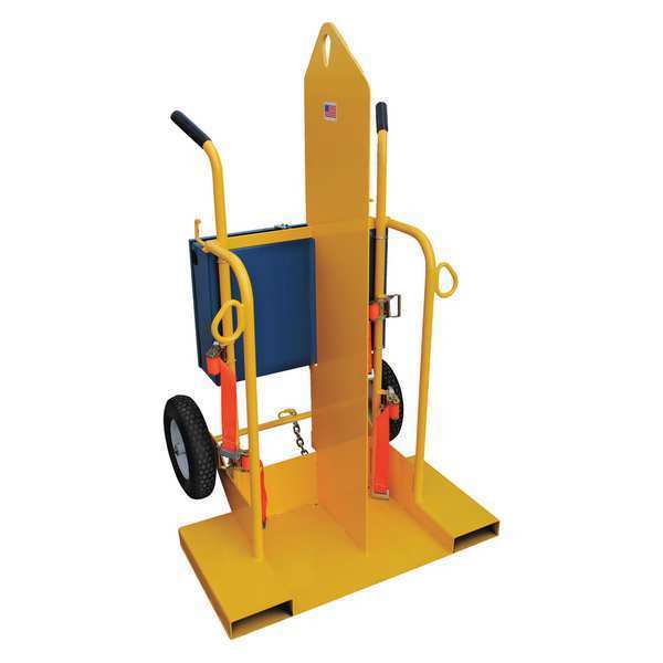 Yellow Welding Cylinder Torch Cart Pneumatic Wheel 500 lb Capacity