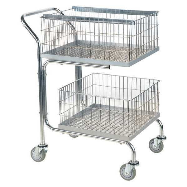 Gray Mail Cart-Double Tray-Basket 200 lb Capacity 18 x 31 x 39