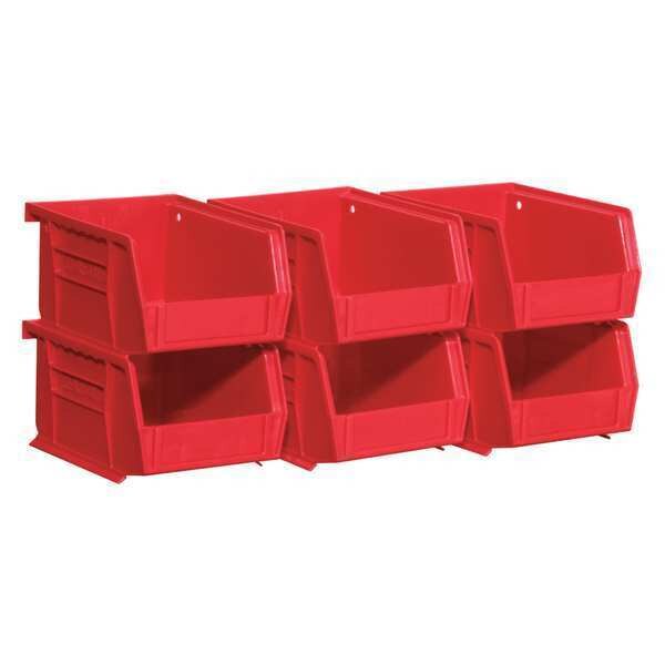 Hang & Stack Storage Bin, Red, Industrial Grade Polymer, 10 lb Load Capacity, 6 PK