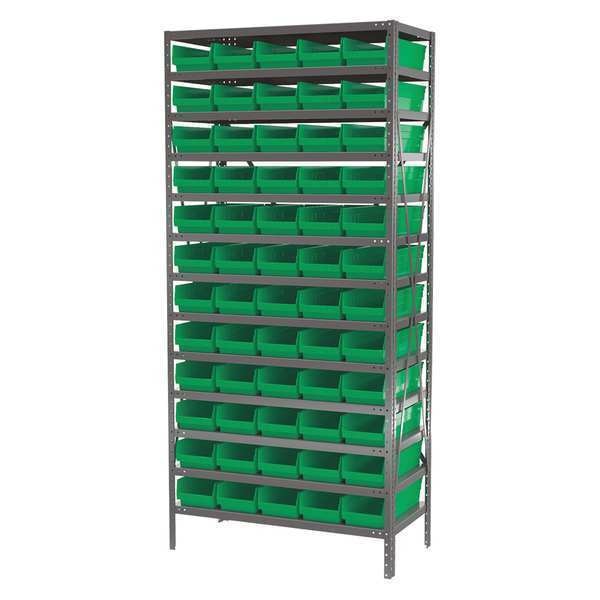 Steel Bin Shelving Kit, 13 Shelves, Gray/Blue