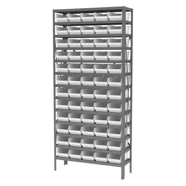 Steel Bin Shelving Kit, 13 Shelves, Gray/Red
