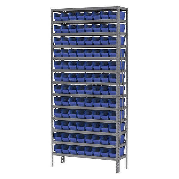 Steel Bin Shelving Unit, 13 Shelves, Gray/Blue