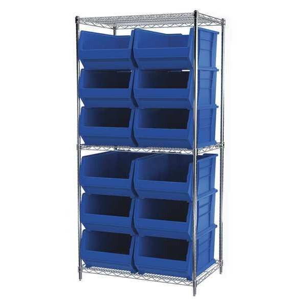 Wire Shelving, 6 Shelves, Silver/Blue