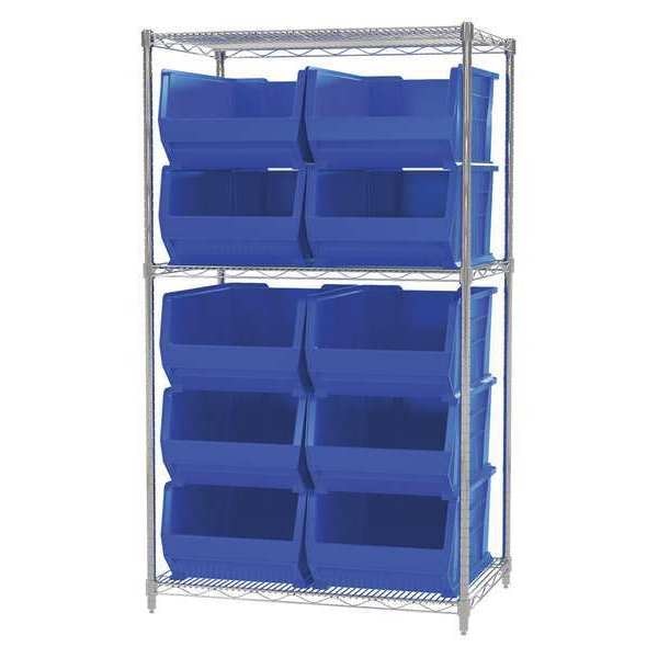 Steel Wire Wire Shelving, 3 Shelves, Silver/Blue