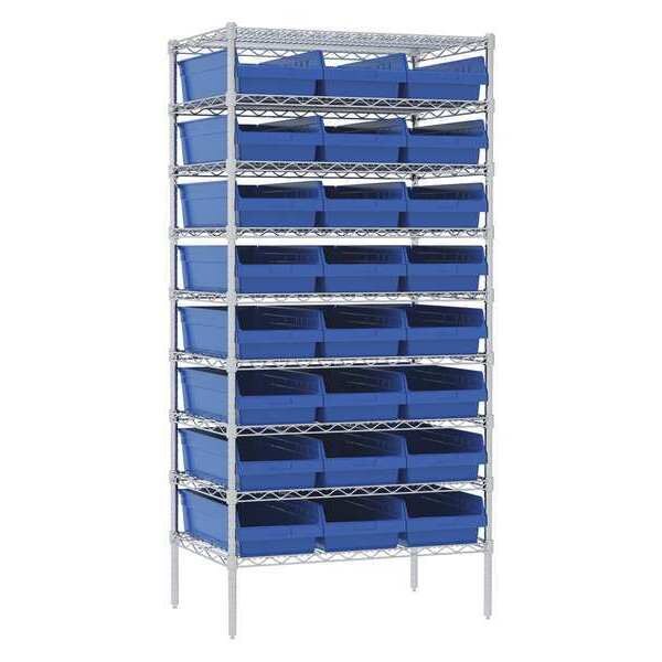 Steel Wire Wire Shelving, 3 Shelves, Silver/Blue