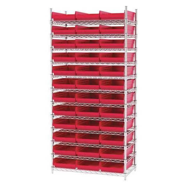 Wire Shelving, 12 Shelves, Silver/Red