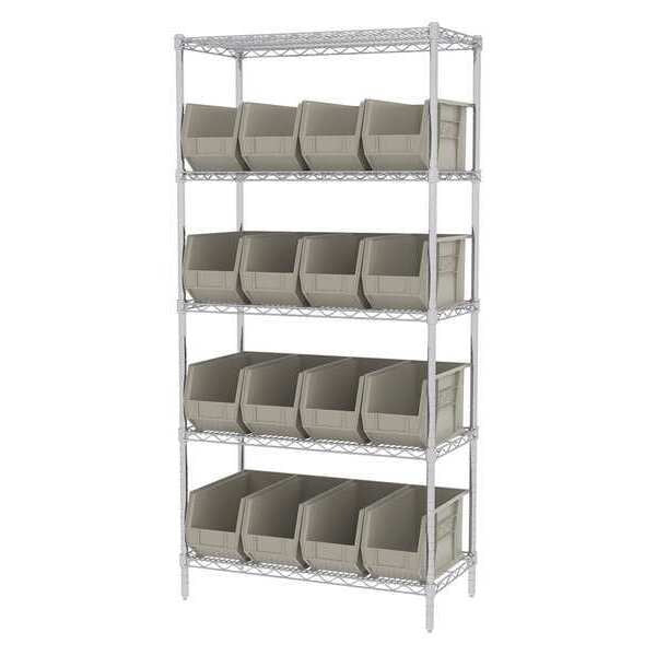 Wire Shelving, 5 Shelves, Silver/Red